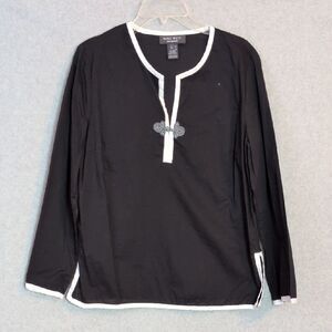 Nine West Separates Black White Trim Cotton Top Women's L
